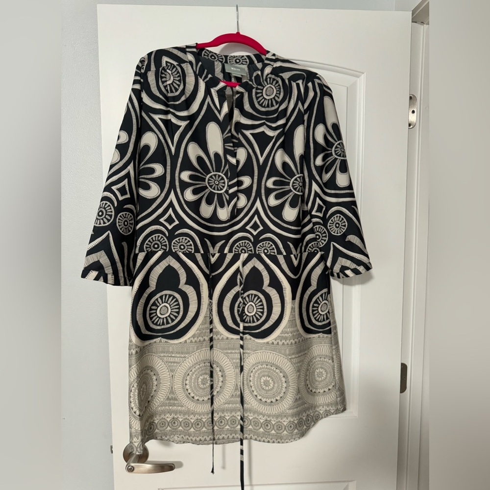 Anthropologie, tunic dress, viscose, black and cream